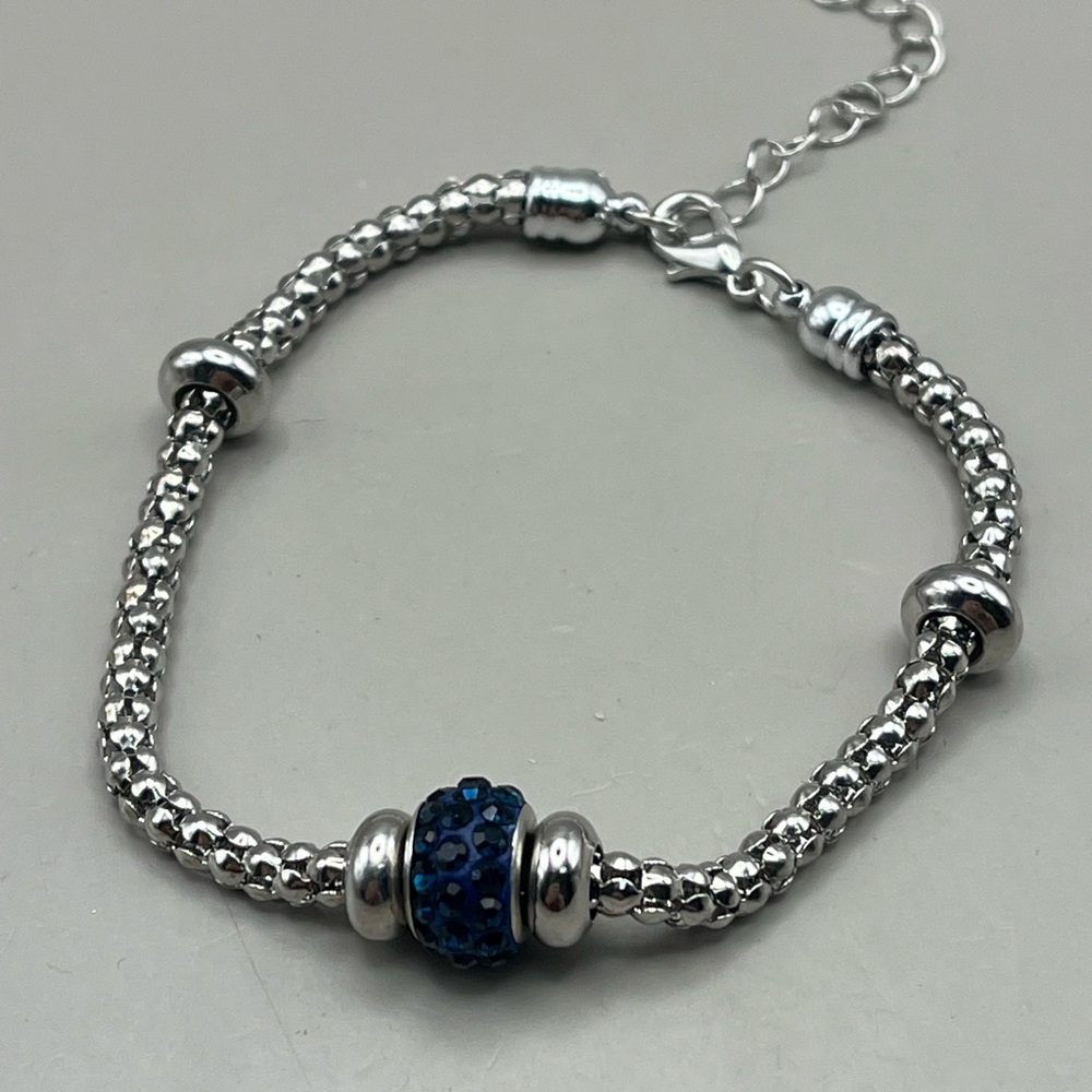 Elegant Silver and Blue Beaded Bracelet